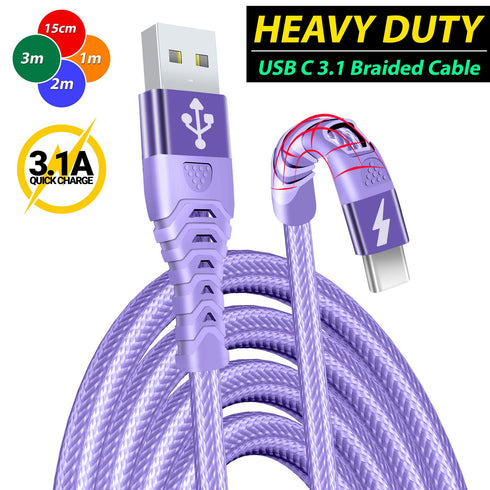 USB C Charger Cable Braided Fast Phone Charger Heavy-Duty Type C Charger Cable Long Lead 2m 3m - TradeNRG UK